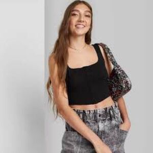 Black Corset-Esque Cotton Tank Top - M - Wild Fable